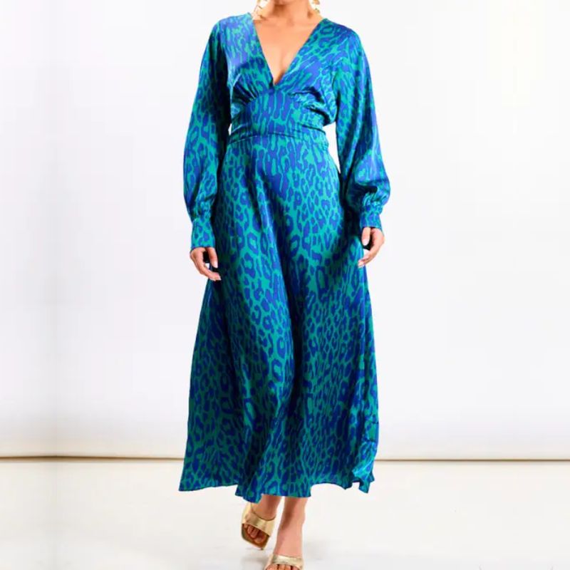 blue leopard print dress