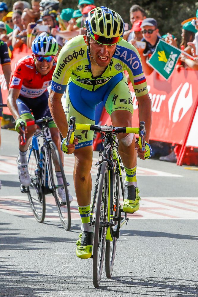 Rafal Majka (Tinkoff-Saxo) attacks near the finish of stage 7.