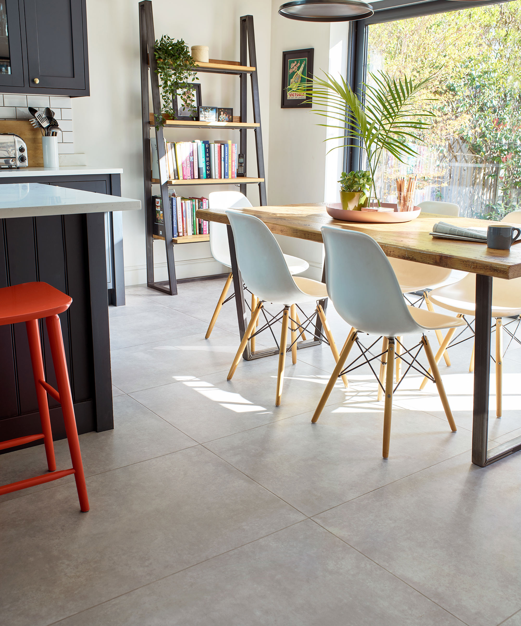 modern kitchen diner with tile effect LVT flooring