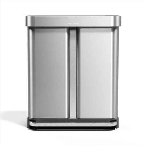 Simplehuman Step Recycler, 58l / 15.3 Gallon Dual Compartment Kitchen Trash Can, 150,000-Step Steel Pedal, Lid Shox&amp;reg; Silent Close, Liner Rim System, Liner Pocket&amp;reg;, Brushed Stainless Steel