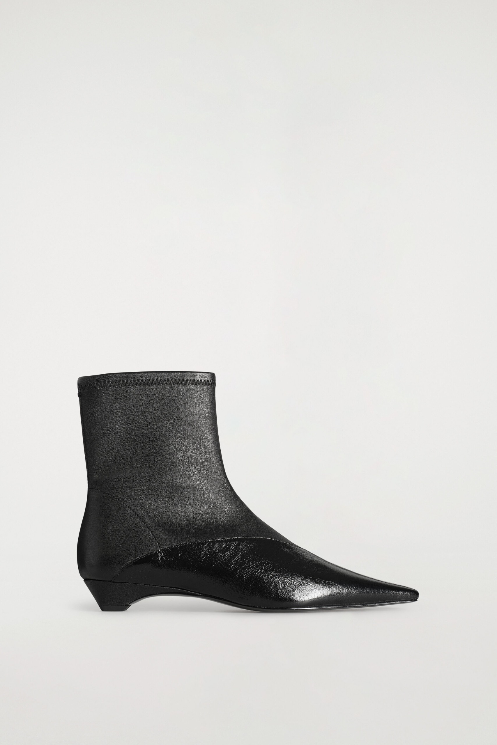 Panelled Pointed Leather Wedge Ankle Boots