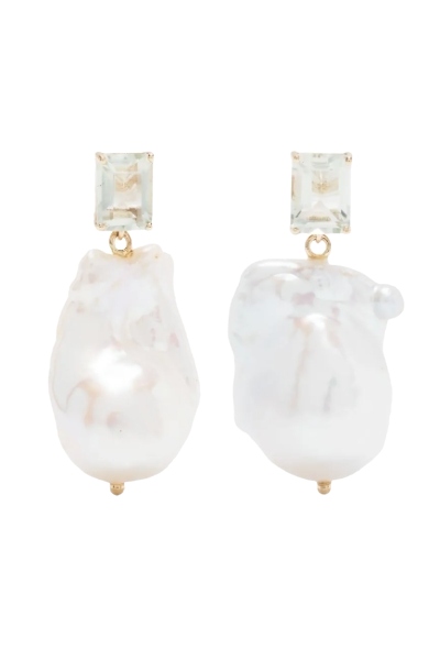 Mateo , 14kt Yellow Gold Amethyst and Baroque Pearl Drop Earrings