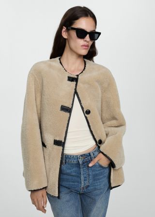 Mango Fur-Effect Coat With Appliqués 