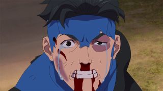 A bloodied and crying Mark Grayson in the Invincible season 3 finale