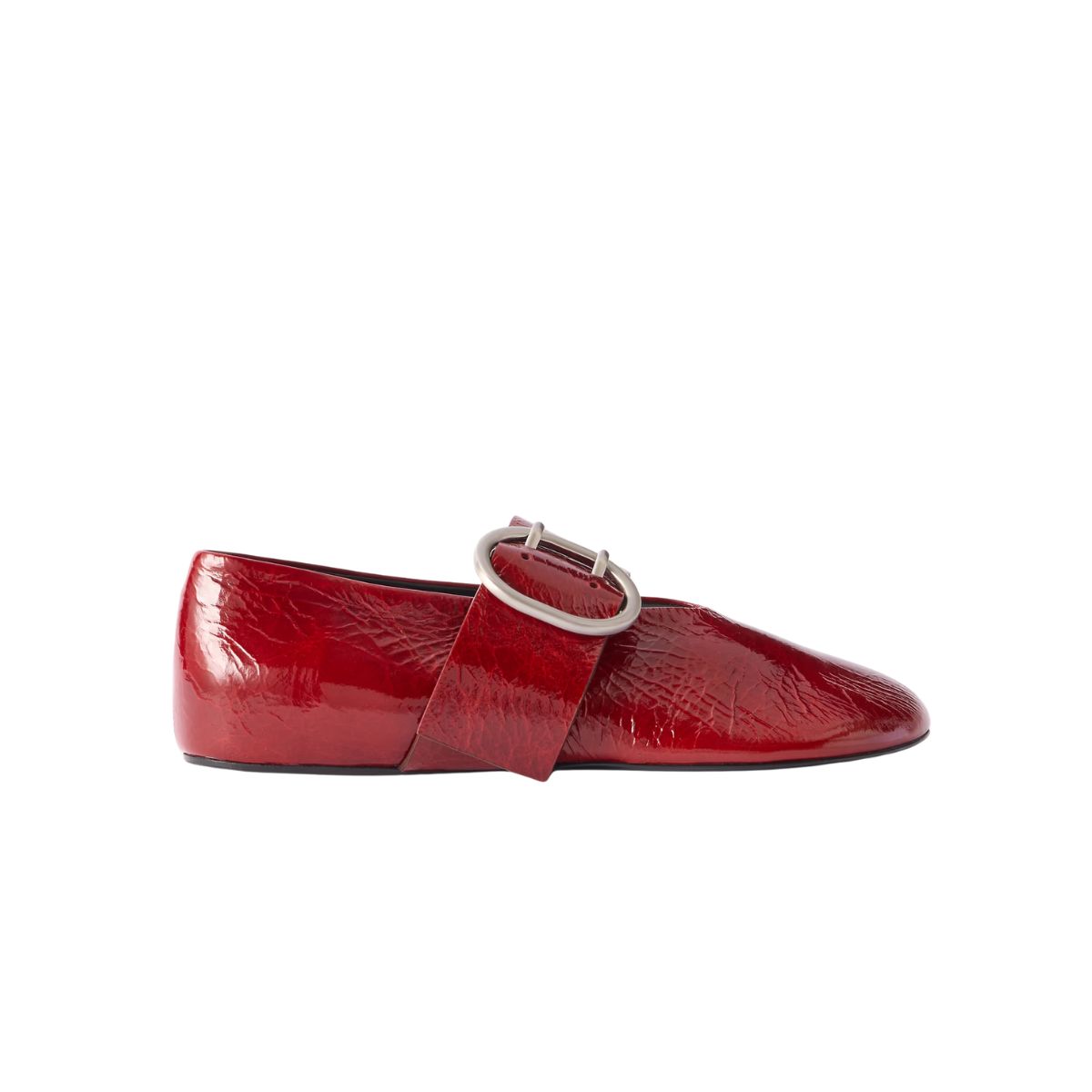 JIL SANDER, Crinkled Patent-Leather Mary-Jane Ballet Flats
