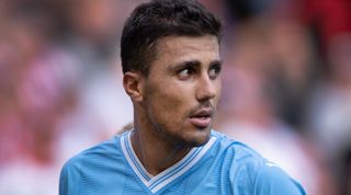 Rodri of Manchester City during the Premier League match between Sheffield United and Manchester City at Bramall Lane on August 27, 2023 in Sheffield, England.