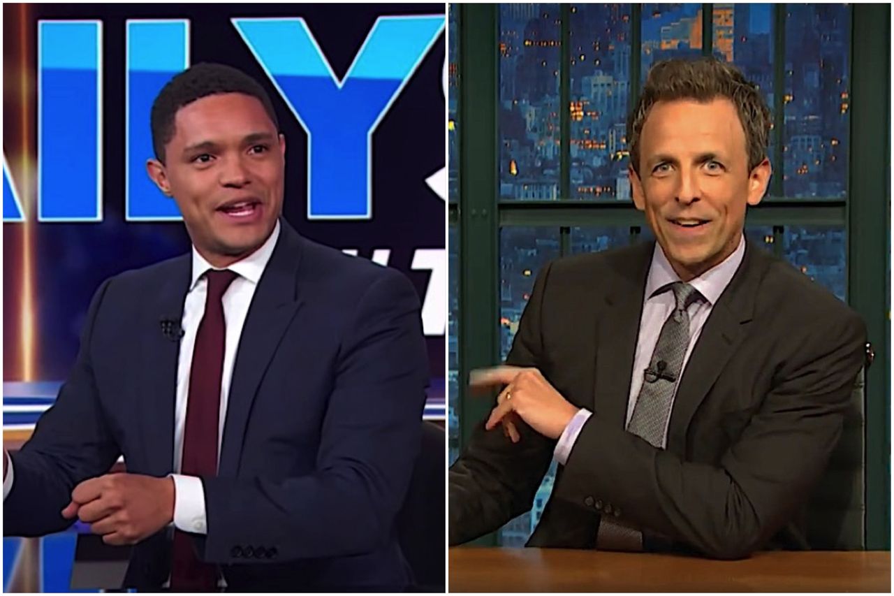 Trevor Noah and Seth Meyers gape at Trump