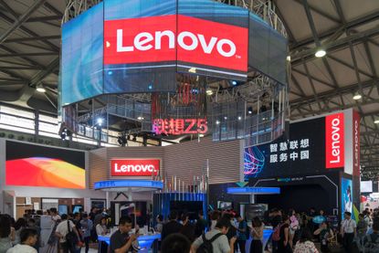The Lenovo logo in Shanghai