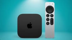 Apple TV 4K on turquoise background