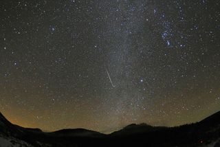 A Geminid meteor streaks across the sky over Steamboat Springs, Colo., on Dec. 12, 2010.