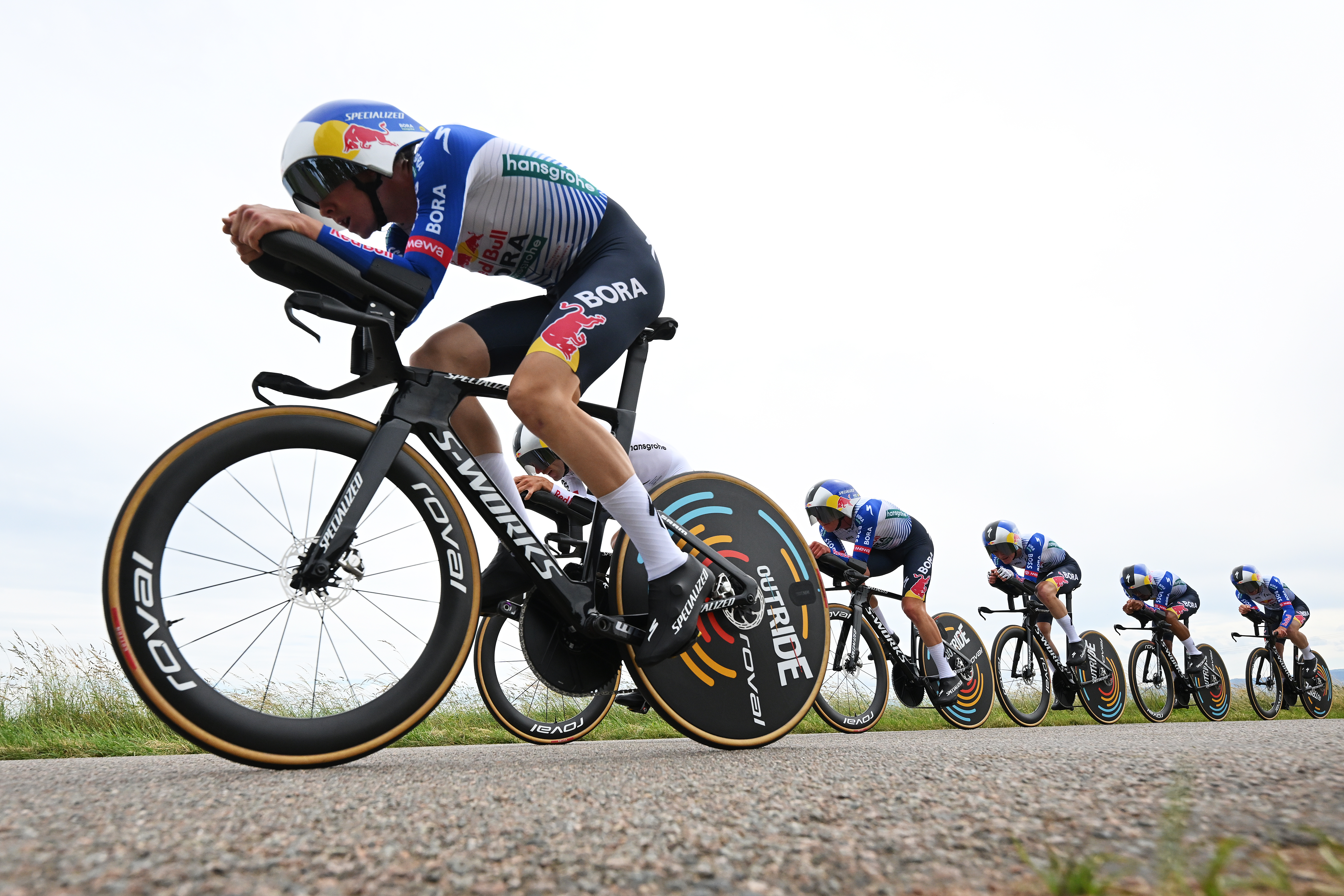 PERREUX, FRANCE - JUNE 09: Callum Thornley of Great Britain and Team Red Bull - BORA - hansgrohe competes during the 78th Tour Auvergne-Rhone-Alpes 2026, Stage 3 a 28.4km team time trial stage from Perreux to Perreux / #UCIWT / on June 09, 2026 in Perreux, France. (Photo by Dario Belingheri/Getty Images)
