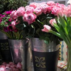 M&S Flower Market-branded buckets of fresh flowers, including the exclusive pink peony roses