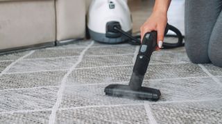 ow to remove carpet mold: image shows steam cleaner cleaning carpet