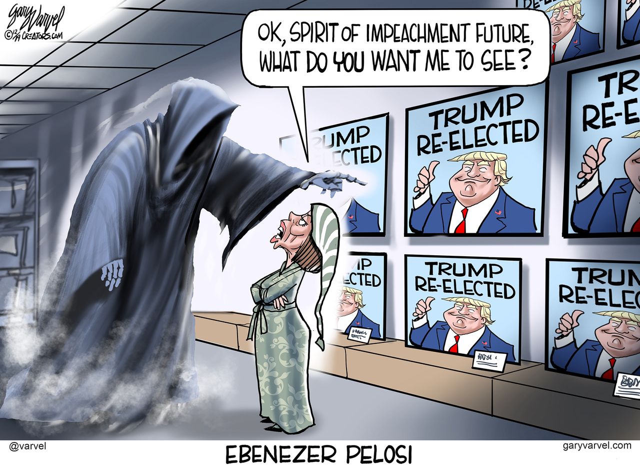 Political Cartoon U.S. Ebenezer Pelosi Trump Re-elected