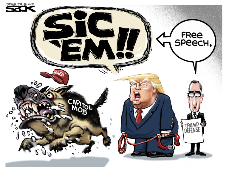 Political Cartoon U.S. trump impeachment defense