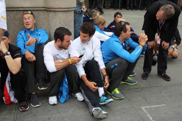 Mark Cavendish and Adam Blythe in Turin before the 2011 Giro d'Italia.