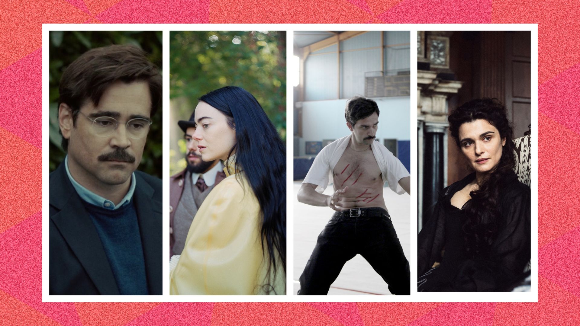 Images from four different films including The Lobster, Poor Things, Alps and The Favourite 