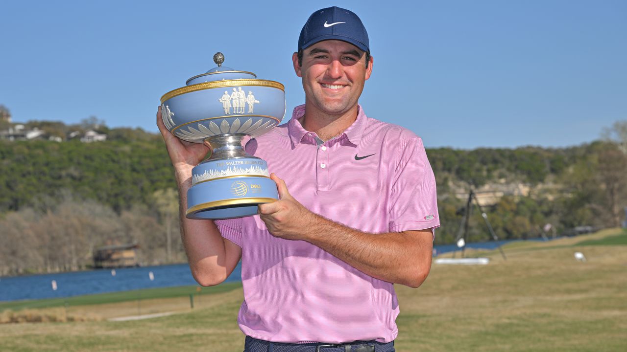 Scottie Scheffler with the trophy after his 2022 WGC-Match Play win