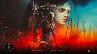 The Witcher 3: Wild Hunt 10th anniversary art showing Geralt, Eredin, and Ciri