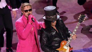 Slash and Ryan Gosling onstage at the Oscars