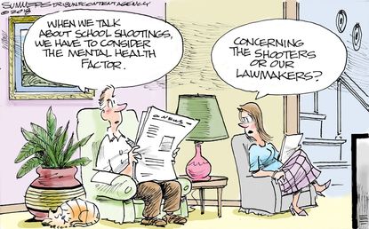 Political cartoon U.S. Parkland school schooling gun violence mental health NRA congress