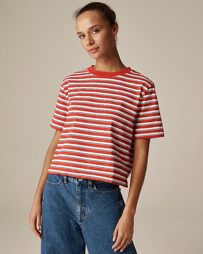 Relaxed Premium-Weight Cropped T-Shirt in Stripe