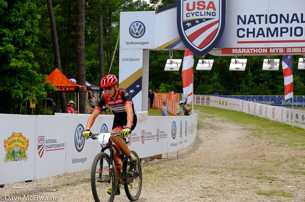 Todd Wells (SRAM-TLD-Scott) rolls past the finish line to claim his 3rd Marathon National Championship.