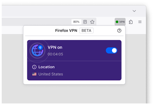 Firefox VPN in the Firefox browser