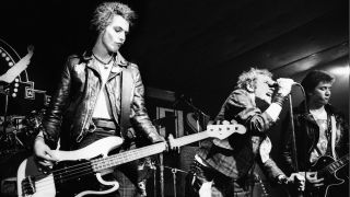 Sid Vicious & Johnny Rotten (John Lydon) performing live onstage at Baton Rouge's Kingfisher Club, Louisiana, on final tour