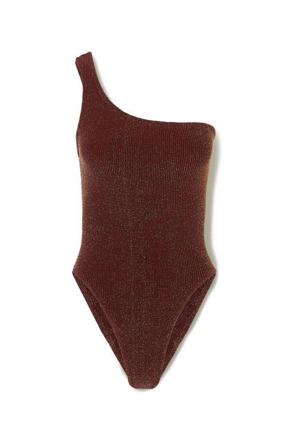Hunza G Nancy One-Shoulder Seersucker Swimsuit 
