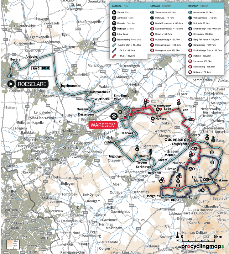 Route information for the 2024 Dwars door Vlaanderen