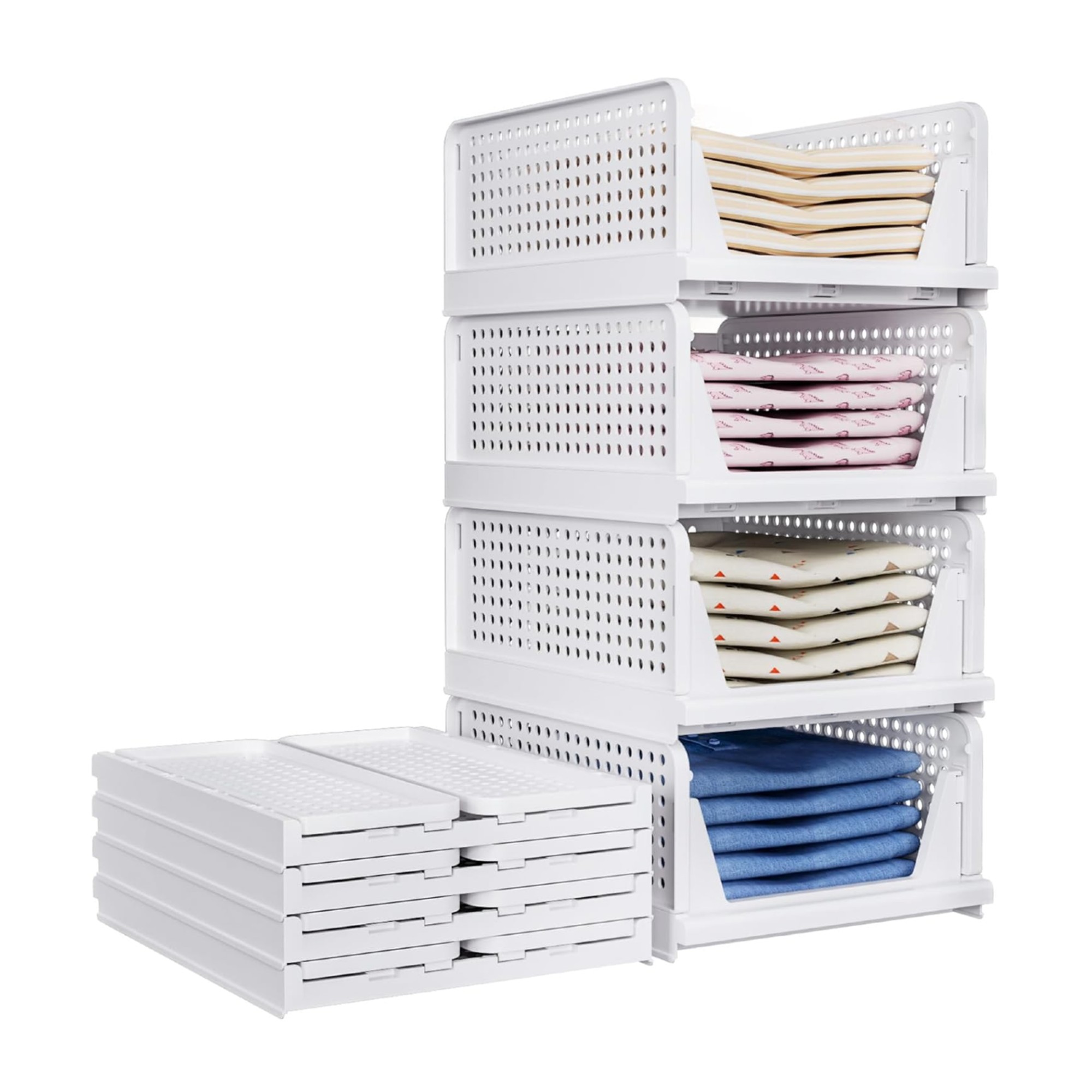 TidyIsles 8 Pack Plastic Folding Closet Stackable Storage Basket