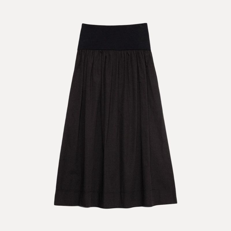 A cutout of a black midi skirt by Albaray