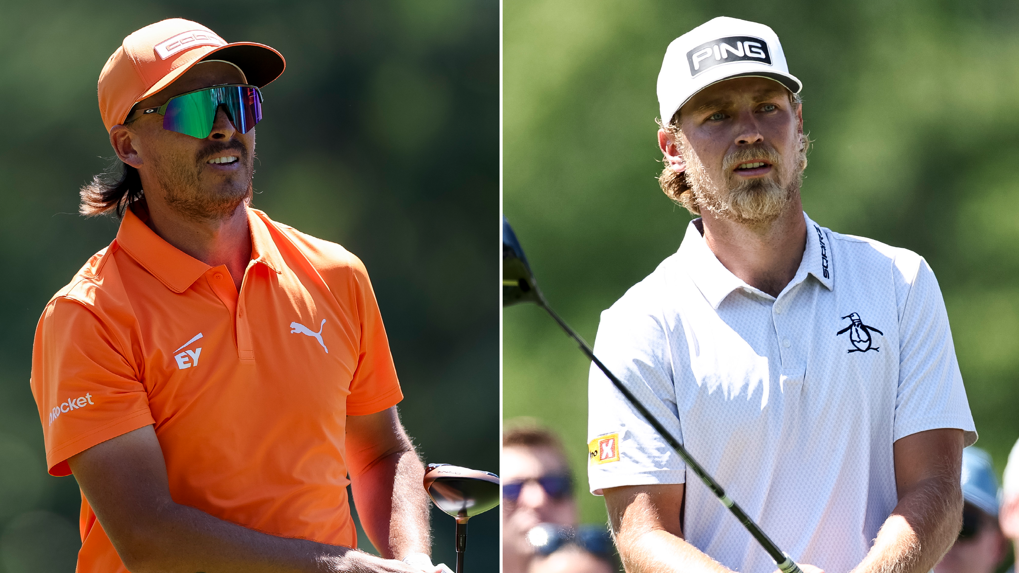 Rickie Fowler and Kristoffer Reitan watch tee shots