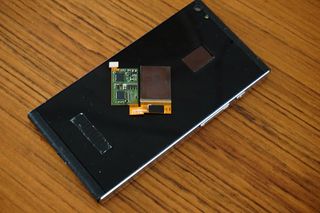 Back of prototype smartphone with sensor