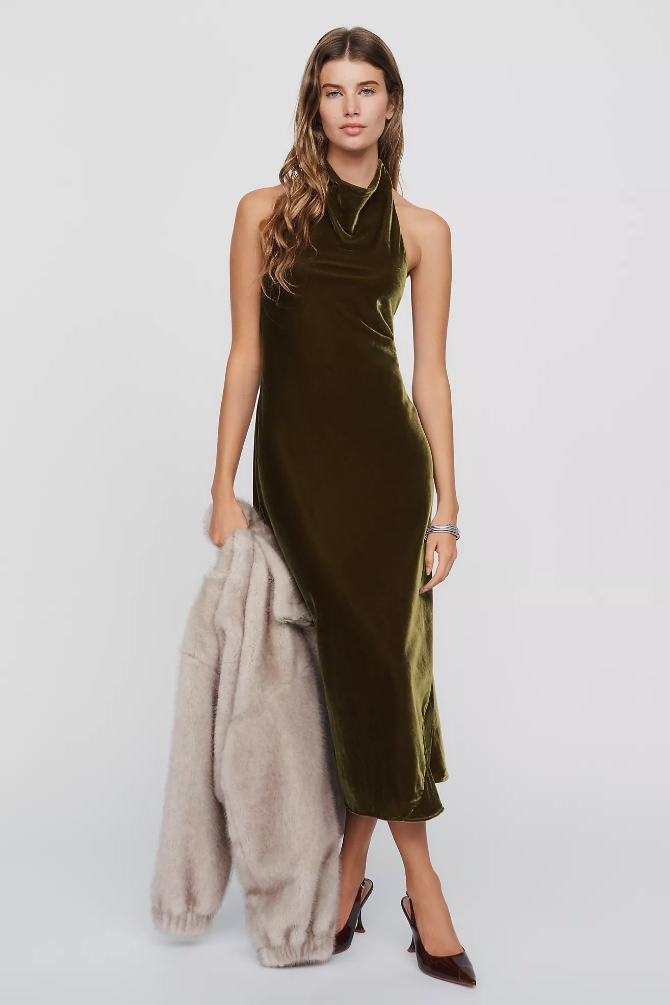 Maeve Jamie Velvet Halter Midi Dress
