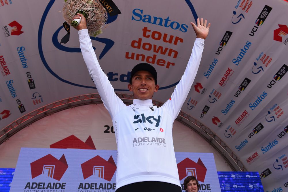 Egan Bernal (Team Sky) pulled on the best young rider white jersey