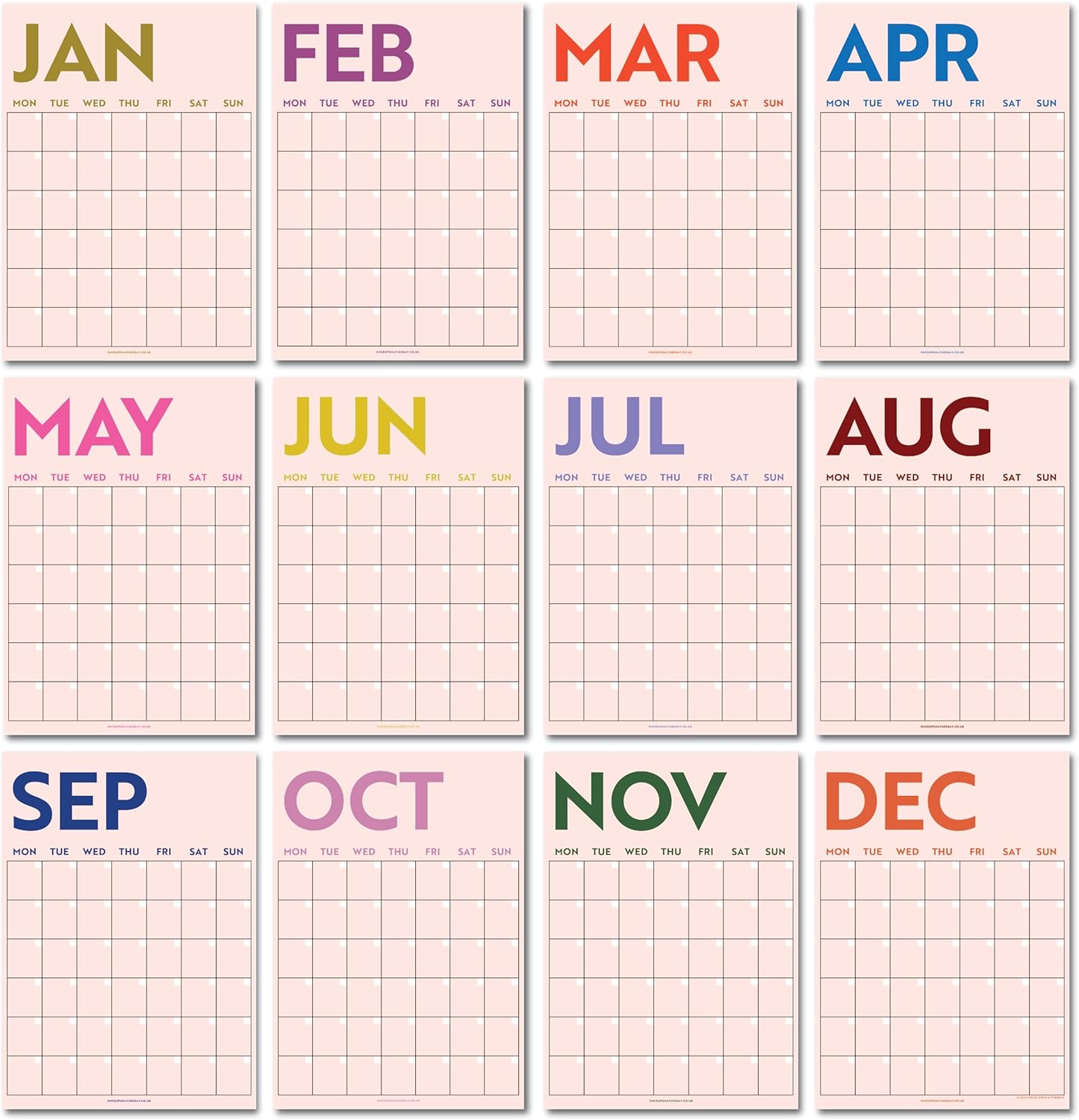 12x A3 Extra Large, Simply Bright Wall Planner - Undated, 12 Months, Jan - Dec - Flexible &amp;amp; Versatile Design - 100% Recycled &amp;amp; Recyclable Paper - Uk Made - Good Tuesday