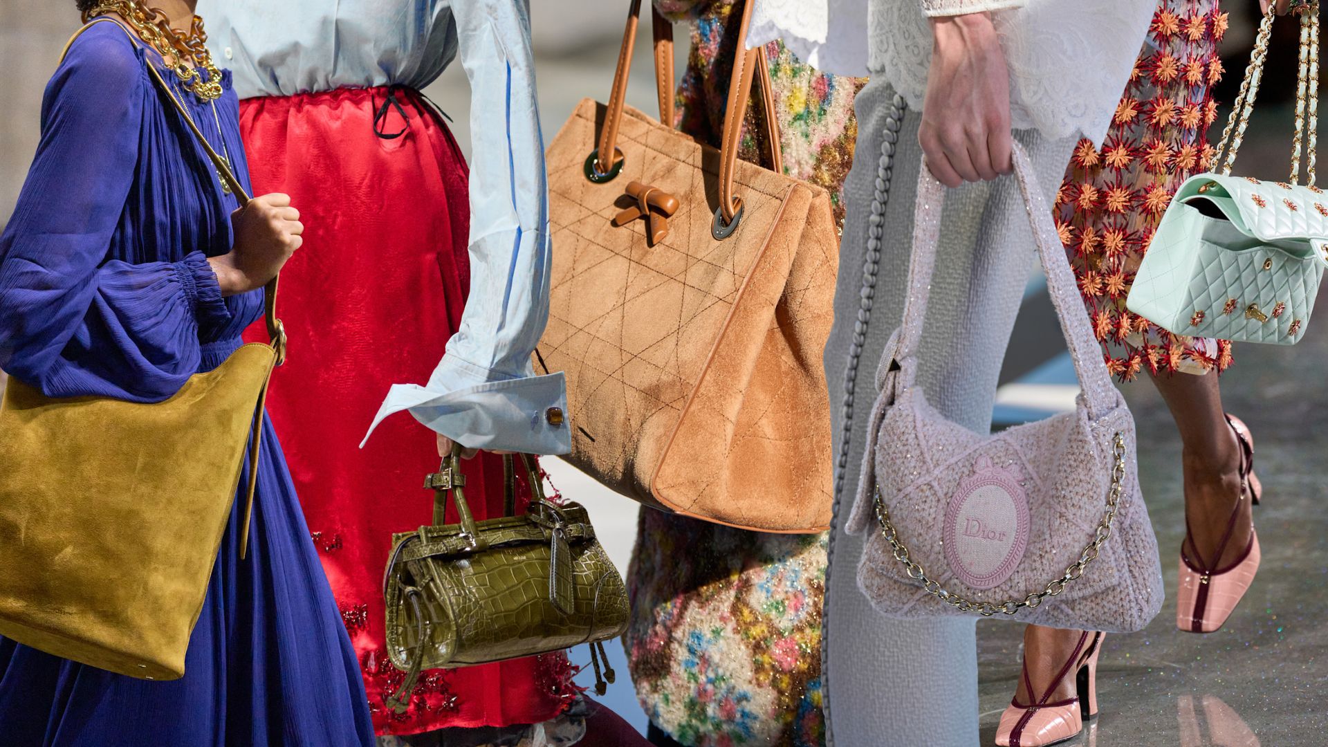 A collage of the key autumn bag colour trends. 