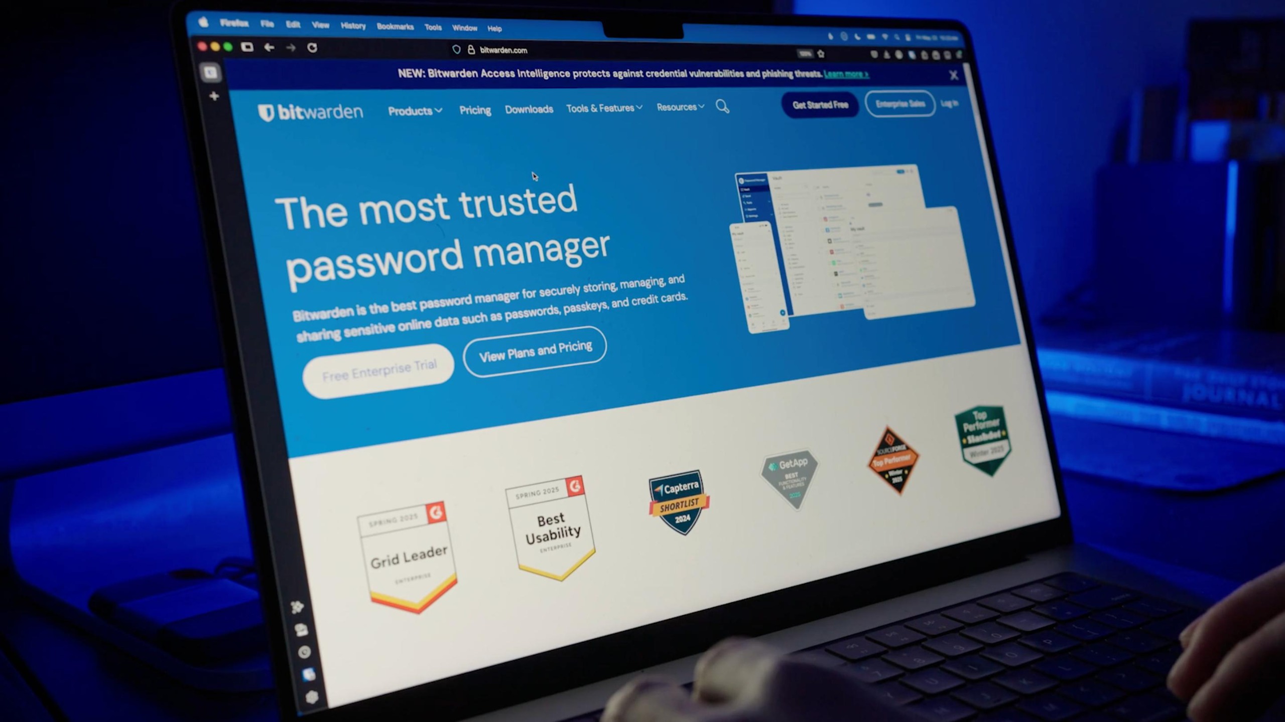 Bitwarden website on laptop