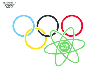 Political cartoon World North Korea Olympics nuclear weapons