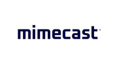 Mimecast logo in blue lettering pictured on a white background.