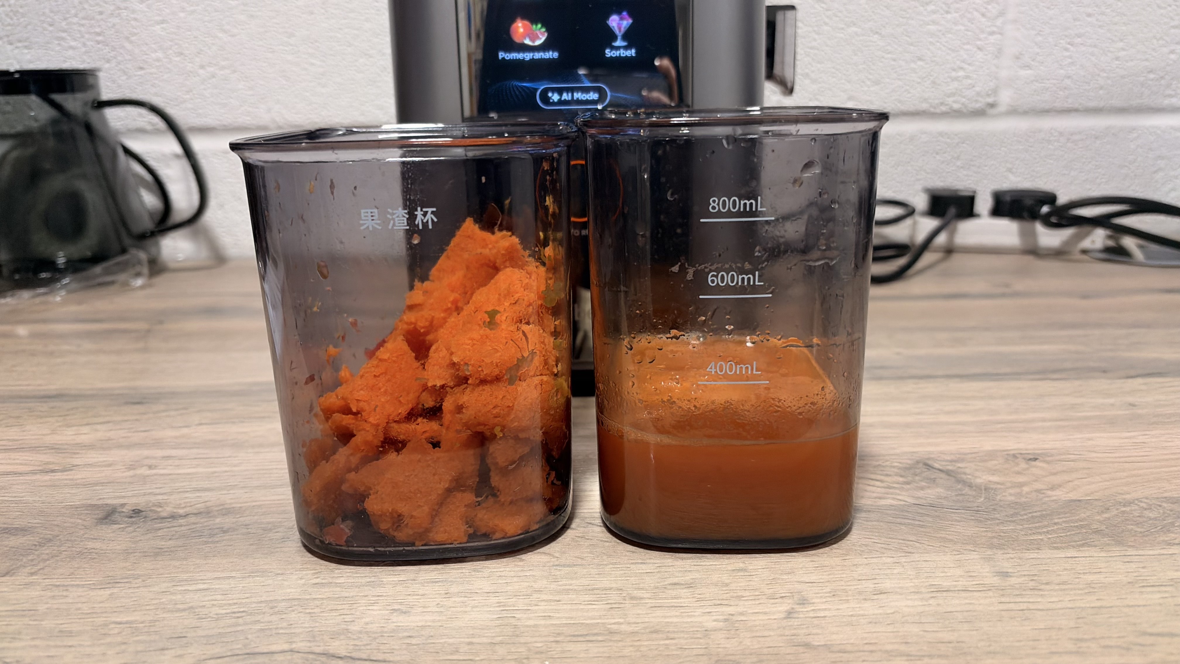 Carrot juice made using the Tribest Slowstar AI Vertical Hopper Juicer