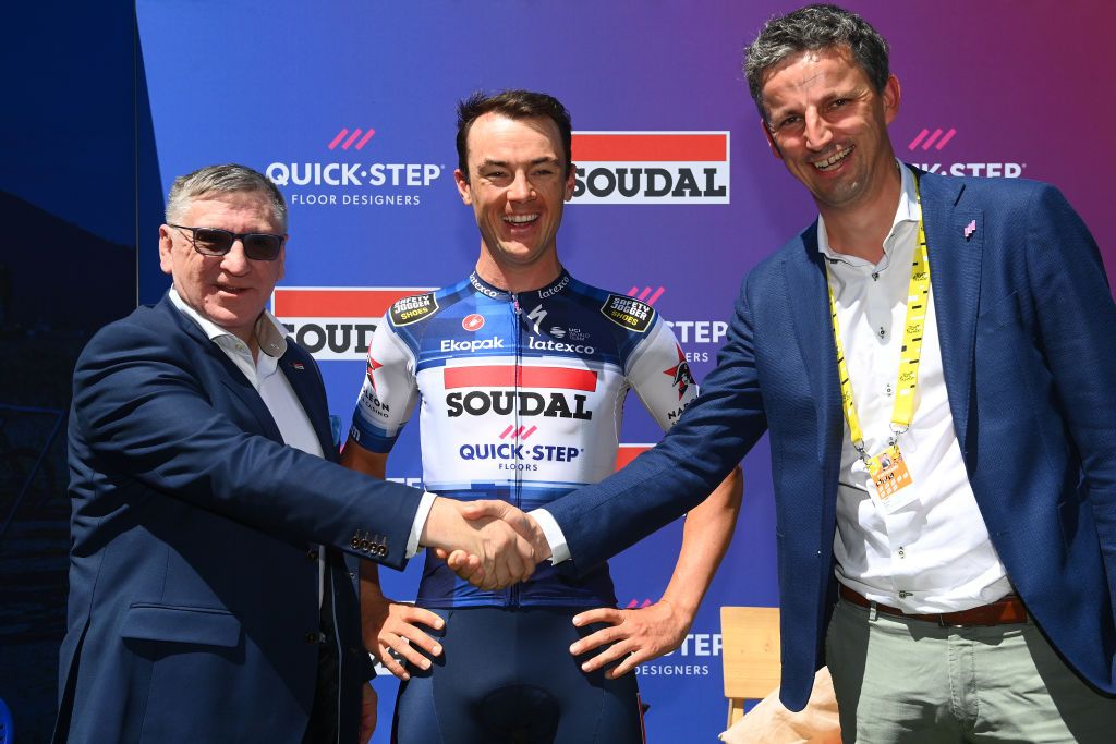 Yves Lampaert shows off the 2023 Soudal - Quick-Step jersey