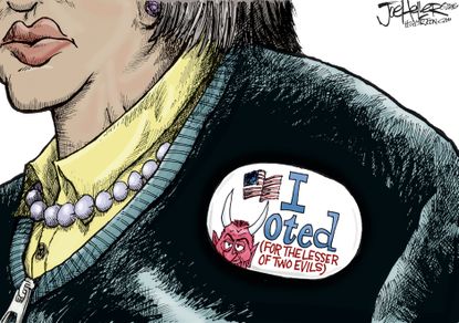 Political cartoon U.S. 2016 election Wisconsin Trump Hillary