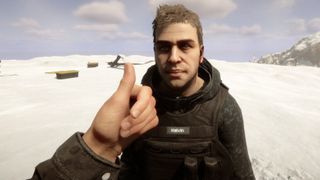 Survival game man giving a thumbs up to a guy