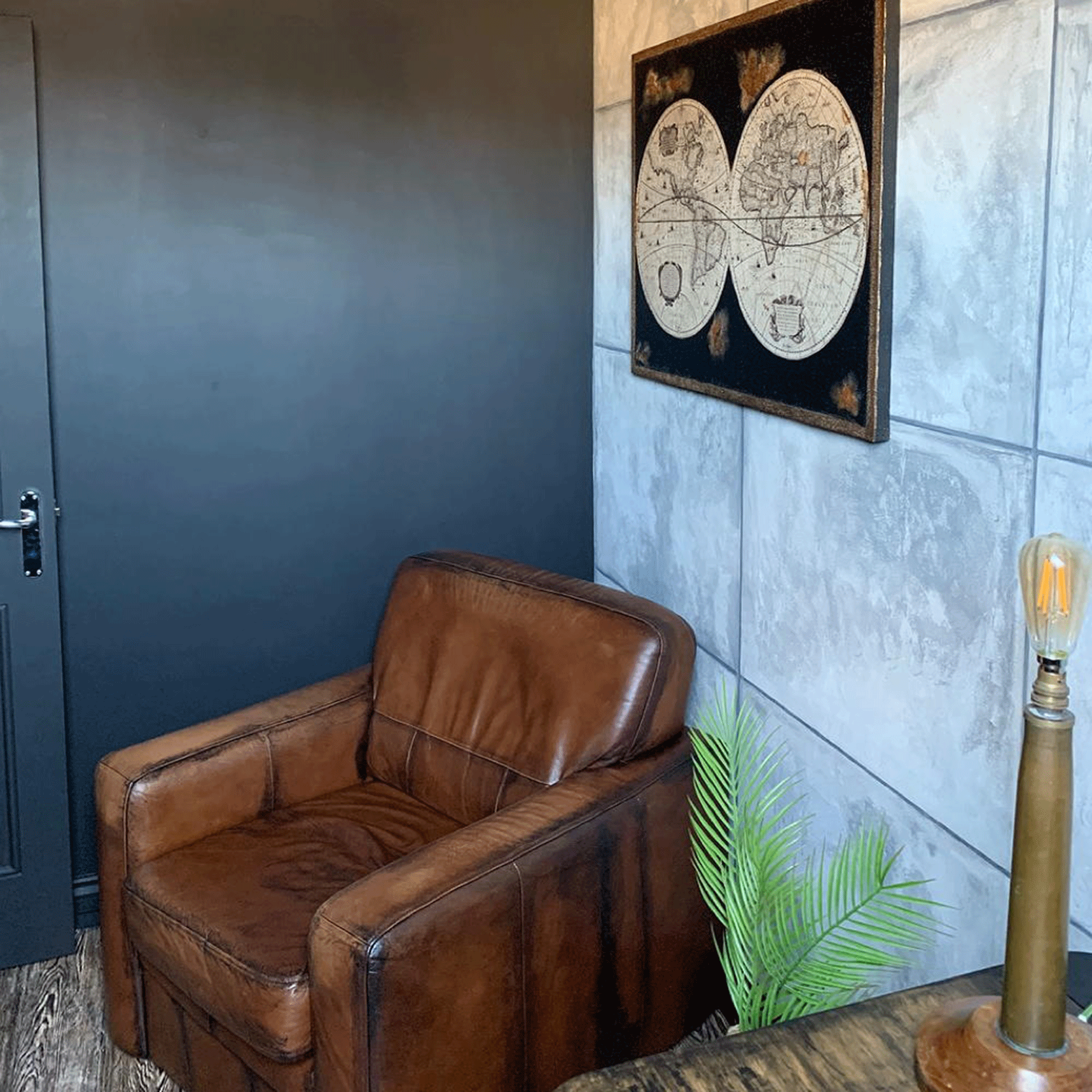 Home office with leather armchair