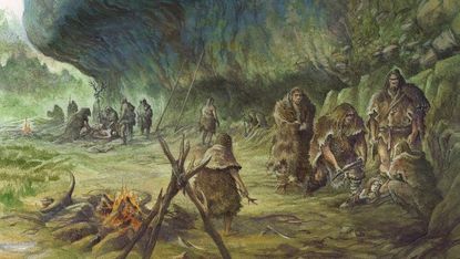 Reconstruction of the child's burial by Neandertals at La Ferrassie.