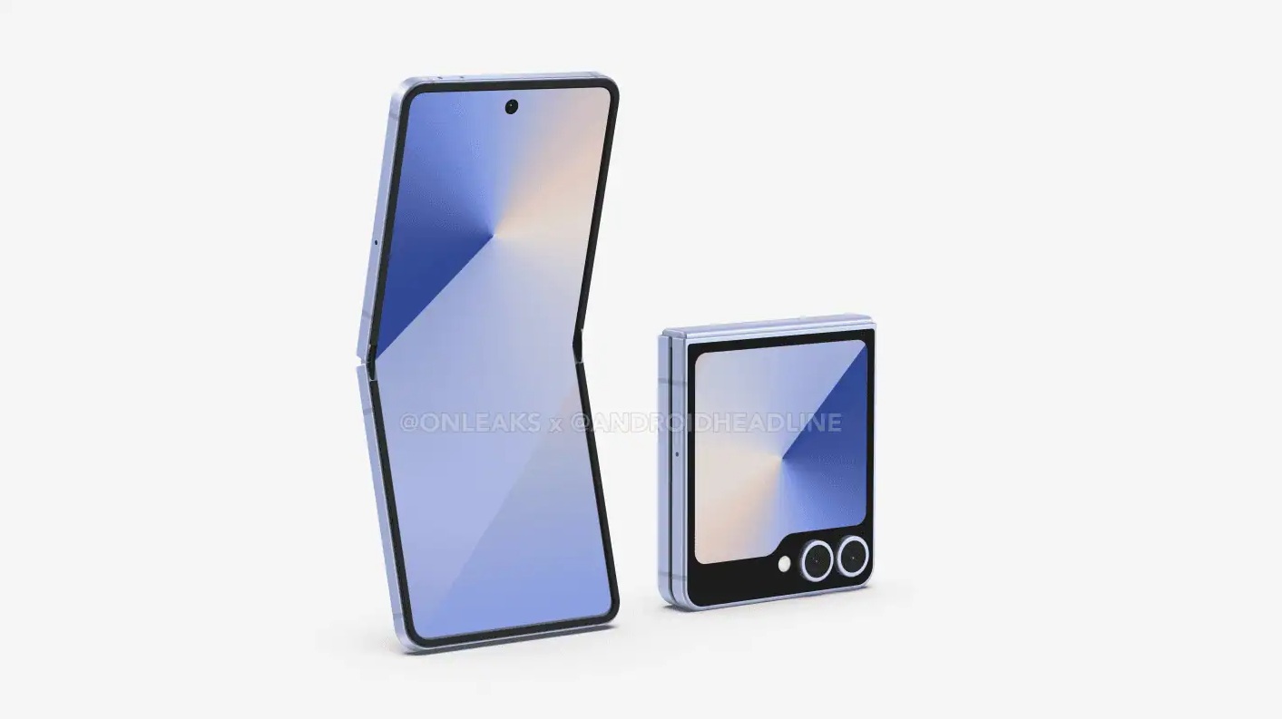 A leaked rendering of the Galaxy Z Flip 7, showing it in its folded state.