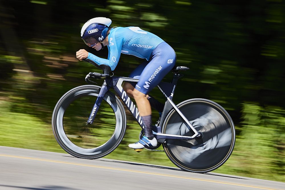 Leah Thomas (Movistar) at the USA Cycling Pro Road Championships time trial 2021